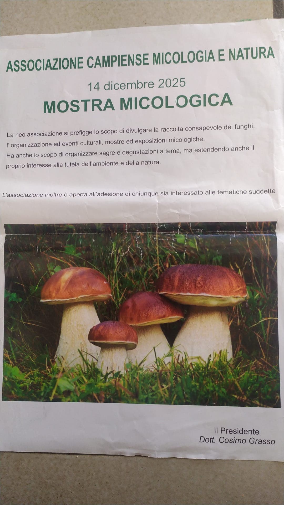 Volantino della Mostra Micologica del 14 dicembre 2025 dell'Associazione Campiense Micologia e Natura
